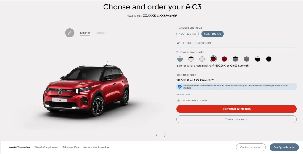 시트로엥 e-C3 온라인 구매 페이지 1