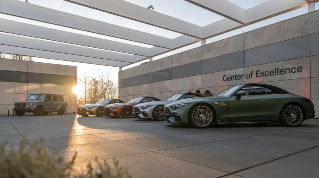 메르세데스-벤츠 마누팍투어 스튜디오 Kundinnen und Kunden können im Center of Excellence am Mercedes-Benz Standort in Sindelfingen individuell ihre exklusiven Traumfahrzeuge individuell konfigurieren. Customers can individually configure their exclusive dream vehicles at the Center of Excellence. In doing so, they enjoy first-class support from our experts.