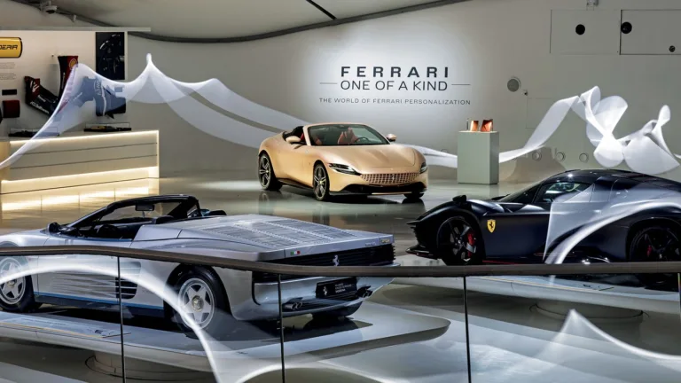 페라리 로마 스파이더(Once again, the Ferrari Tailor Made programme has created a unique pièce – a masterfully re-imagined Ferrari Roma Spider that combines new technologies and peerless workmanship with innovative production techniques and special materials. The result is a truly unique interpretation of Ferrari’s 620 cv convertible, one that evokes the very best of ‘Italianness’ achievable via the programme’s vast array of personalisation options.)