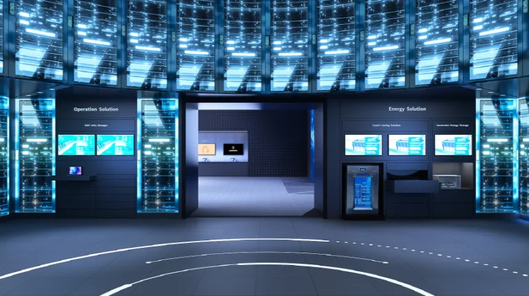 CES2025 SK 전시관 내 AI DC 운영 솔루션을 종합적으로 전시한 공간의 조감도