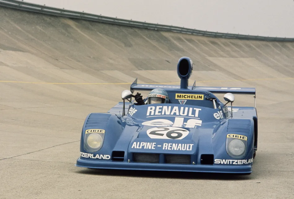 Alpine Renault A441 C Le Mans prototype action https://mobilityground.com/wp-content/uploads/2025/09/Marie-Claude-Beaumont-and-Lella-Lombardi-with-Alpine-Renault-A441-C-Le-Mans-prototype.webp