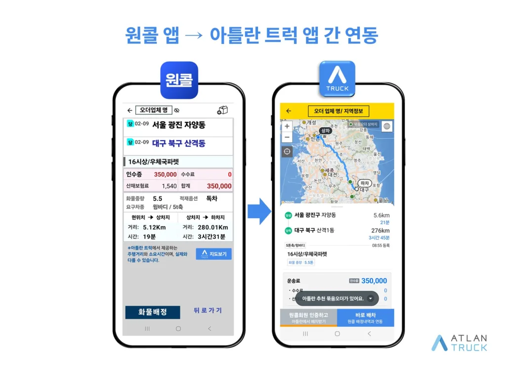 참고사진 원콜 아틀란 트럭 앱 간 데이터 연동 https://mobilityground.com/wp-content/uploads/2026/02/참고사진-아틀란-트럽-앱-내-원콜-오더보기-기능.webp