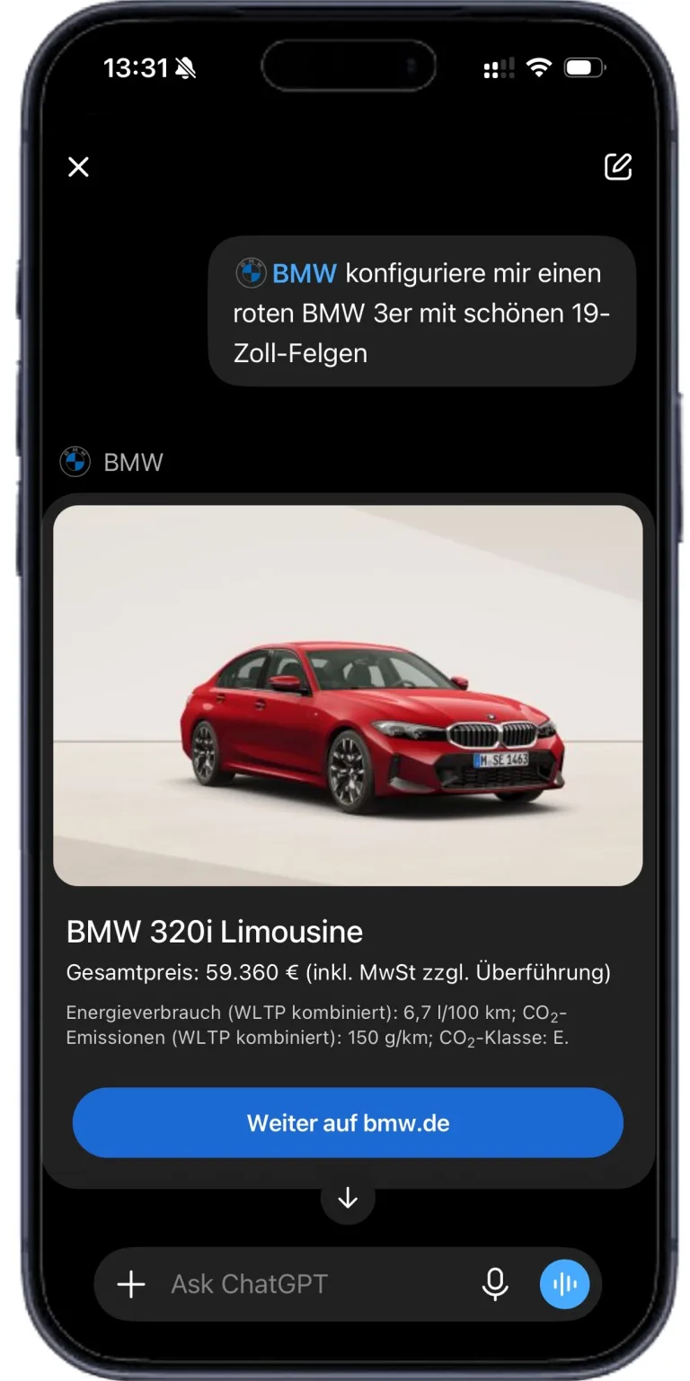 챗GPT, BMW launches vehicle configurator as a dialogue-based plugin in OpenAI’s ChatGPT.