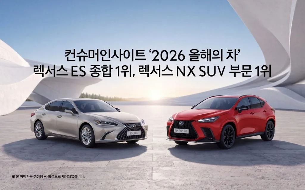 렉서스 ES 300h 컨슈머인사이트 2026 소비자체험평가 올해의 차 종합 1위 1 사진 자료 컨슈머인사이트 ‘2026 올해의 차 렉서스 ES 300h 종합 1위 NX SUV 부문 1위 https://mobilityground.com/wp-content/uploads/2026/10/사진-자료-컨슈머인사이트-‘2026-올해의-차_렉서스-ES-300h-종합-1위-NX-SUV-부문-1위.webp